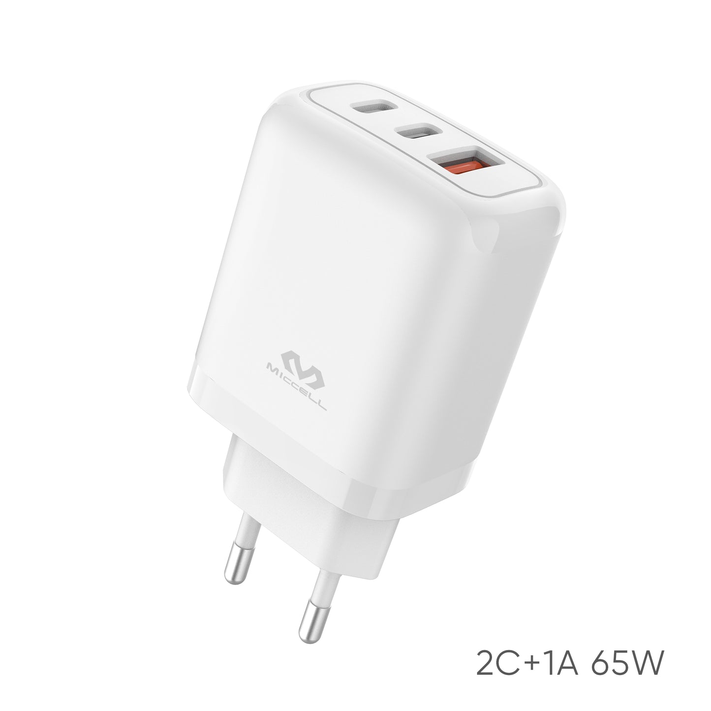 Chargeur Rapide Miccell VQ-T12 – 65W GaN (2 USB-C + 1 USB-A)