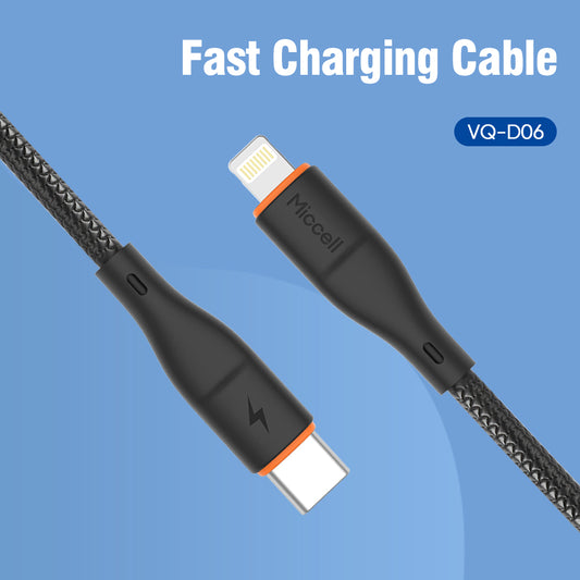 Câble Charge Rapide Miccell VQ-D06 USB-C vers Lightning – 30W – 1 Mètre – NOIR